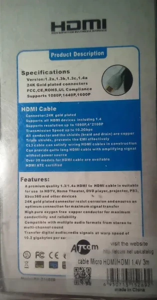 Відео-кабель Atcom 15269 HDMI(тато)HDMI(тато), 3m, фото 1