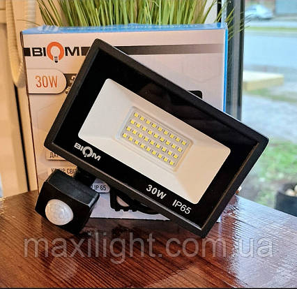 Світлодіодний прожектор з датчиком руху S6 30W 6200K IP65 (S6-SMD-30-Slim-S), фото 1