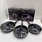 Набір алюмінієвих сковорідок Zepline ZP-700 24/26/28см Чорний, фото 2