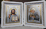 Пара Ікон Спасителя та Почаївська Пресвята Богородиця в білому дерев'яному фігурному кіоті під склом, розмір 52*42, лик 30*40, фото 2