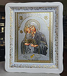 Пара Ікон Спасителя та Почаївська Пресвята Богородиця в білому дерев'яному фігурному кіоті під склом, розмір 52*42, лик 30*40, фото 3