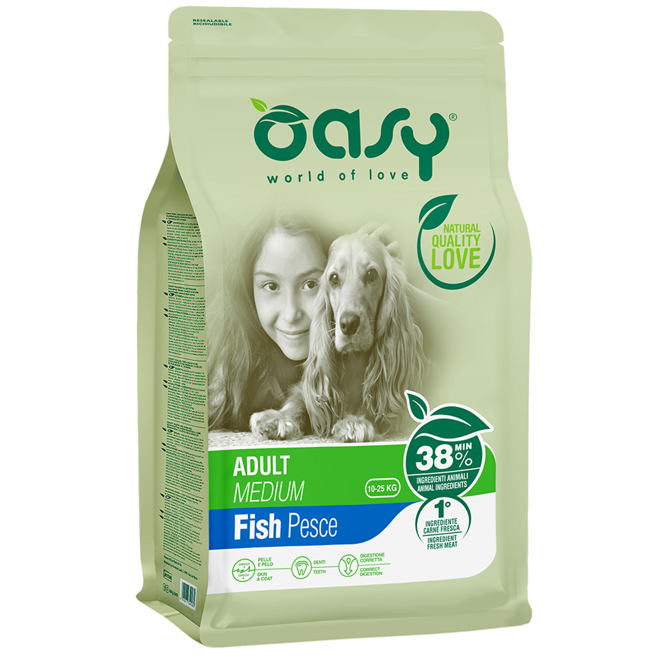 Сухий корм для собак середніх порід OASY LIFESTAGE Adult Medium, риба 12 кг