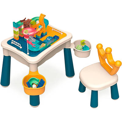 Дитячий багатофункціональний столик конструктор 106 деталей Компактний ігровий набір 3в1 крісло дошка для малювання