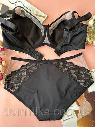 80/85/90D Комплект спідньої білизни D бюстгальтер з трусикам чорно-бежевий, фото 2