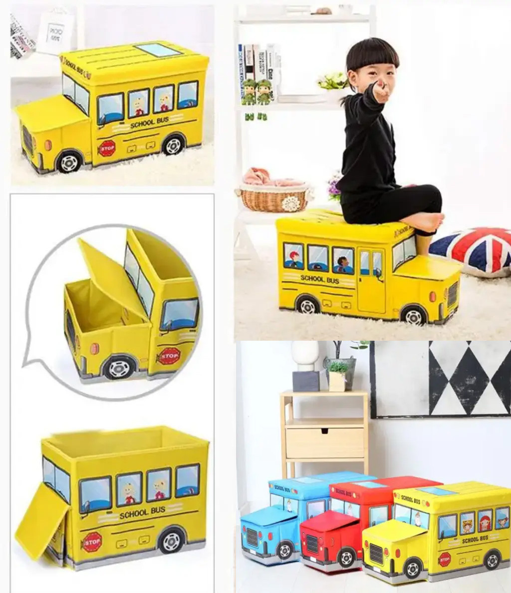 Пуф Короб складаний, ящик для іграшок З КАПОТОМ Автобус КОРОБКА, коробка для іграшок, фото 1