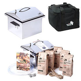 Двоярусна Коптильня гарячого копчення з нержавійки 1.5 мм Smoke House S DeLuxe з сумкою + Подарунок