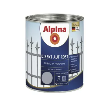 Емаль універсальна алкідна глянцева Alpina "Direkt auf Rost" RAL7040 Віконно-сіра, 2.5 л., фото 1