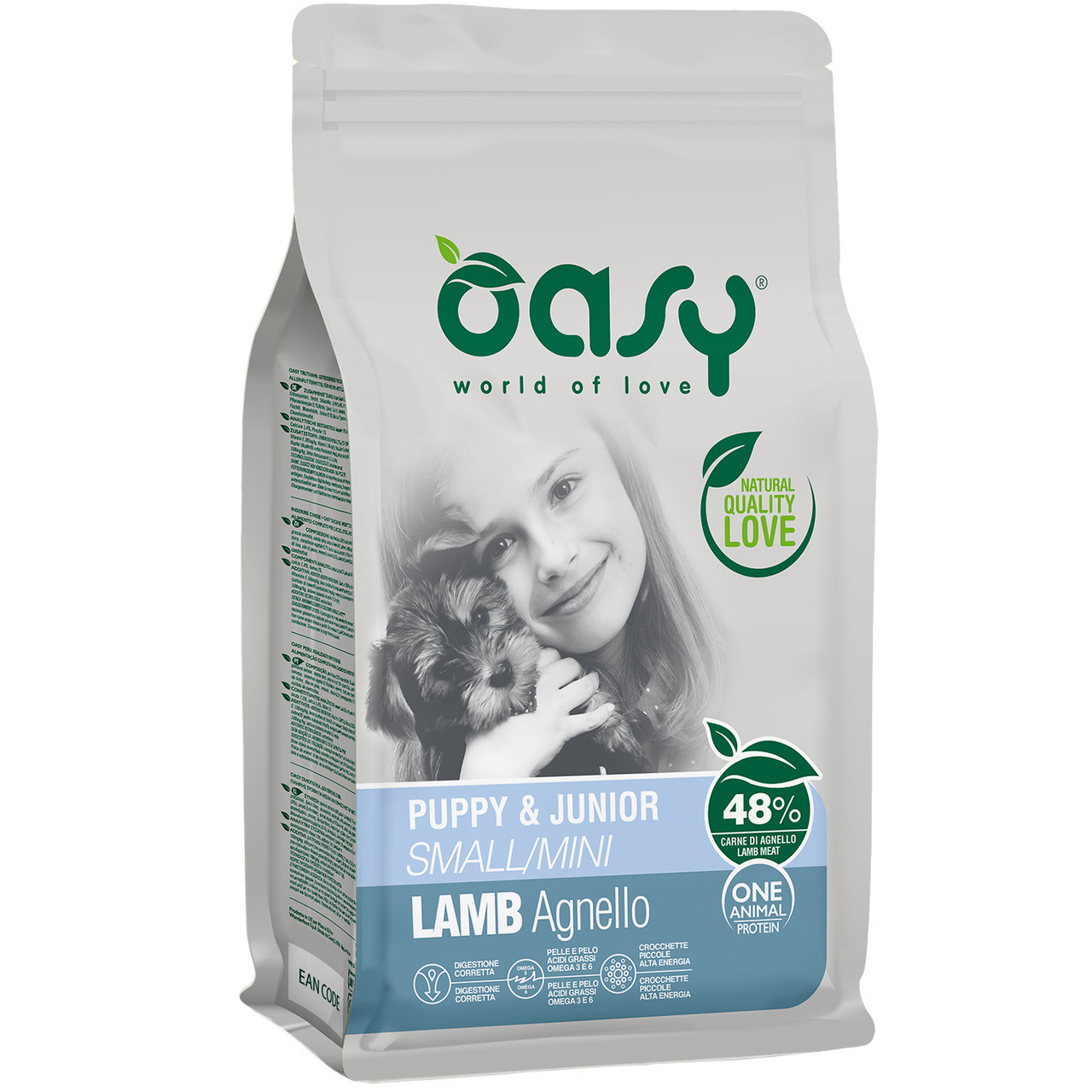 Сухий корм для цуценят малих та мініатюрних порід Oasy One Animal Protein Puppy Small and Mini, ягня 800 гр