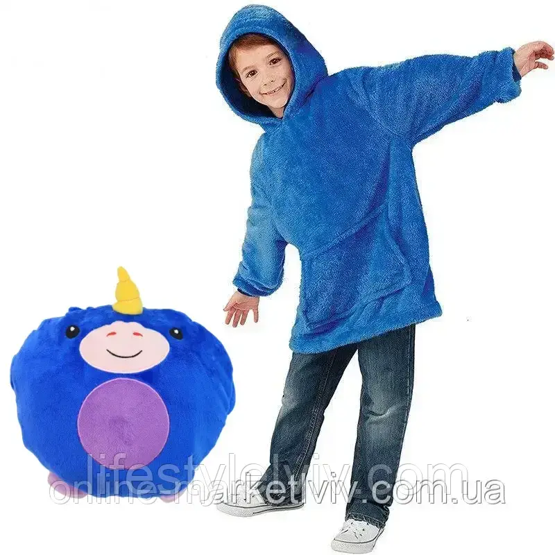 Дитяча толстовка-плед Huggle Pets Hoodie, зріст до 110 см, Синій / Плед з капюшоном / Дитячий худі, фото 1