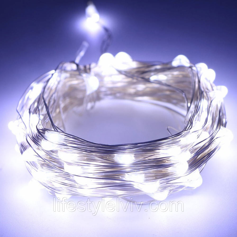 Гірлянда роса від USB, 5 м, Холодний білий / LED гірлянда нитка / Новорічна світлодіодна гірлянда на ялинку, фото 1