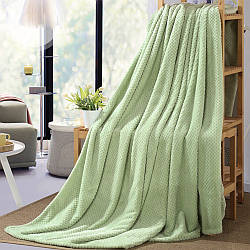 Плед двоспальний, 200х180см, Blanket, Зелений / Однотонне покривало на ліжко / Плюшевий плед покривало