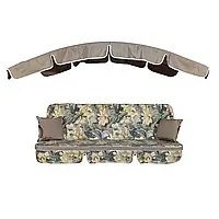 Комплект для садових гойдалок Deli матрац салатово-сіро-білі смуги 1208 тент сіро-бежевий 2739 (ОСТ-ФРАН ТМ) матрац Versalles Flor