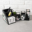 Набір дерев'яних виробів "Квіткова ніжність": органайзер-вічний календар та набір підсвічників (чорний колір), фото 2