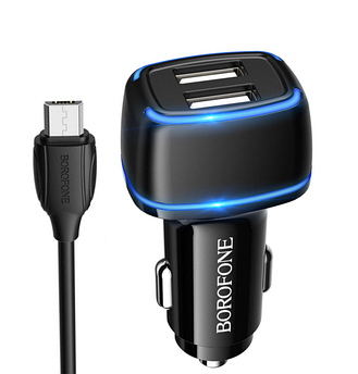 АЗП Borofone  2хUSB + кабель USB - Micro-USB BZ14 Max Black
