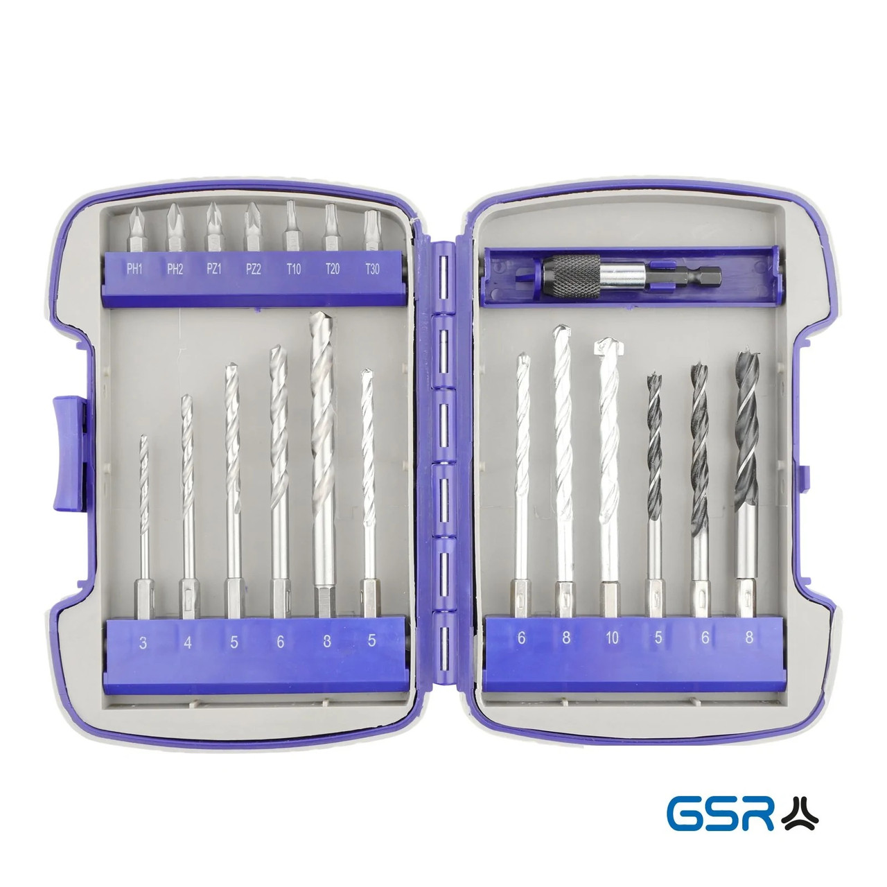 Набір свердл для металу,деревини,каменю з хв.1\4 + біти з тримачем, 20 пред., GSR (Німеччина) арт. 08343000, фото 1