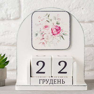 Вічний календар "Квіткова ніжність" (білий колір), розмір 16х14х6 см