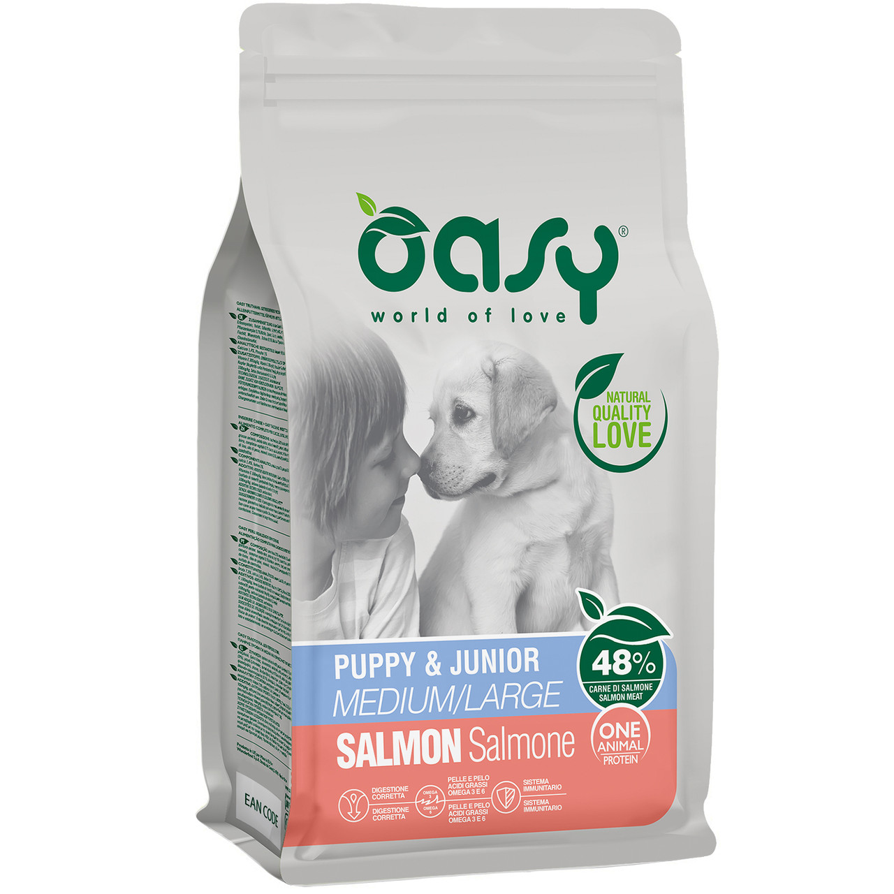 Сухий корм для цуценят середніх та великих порід Oasy One Animal Protein Puppy Medium and Large, лосось 2.5 кг