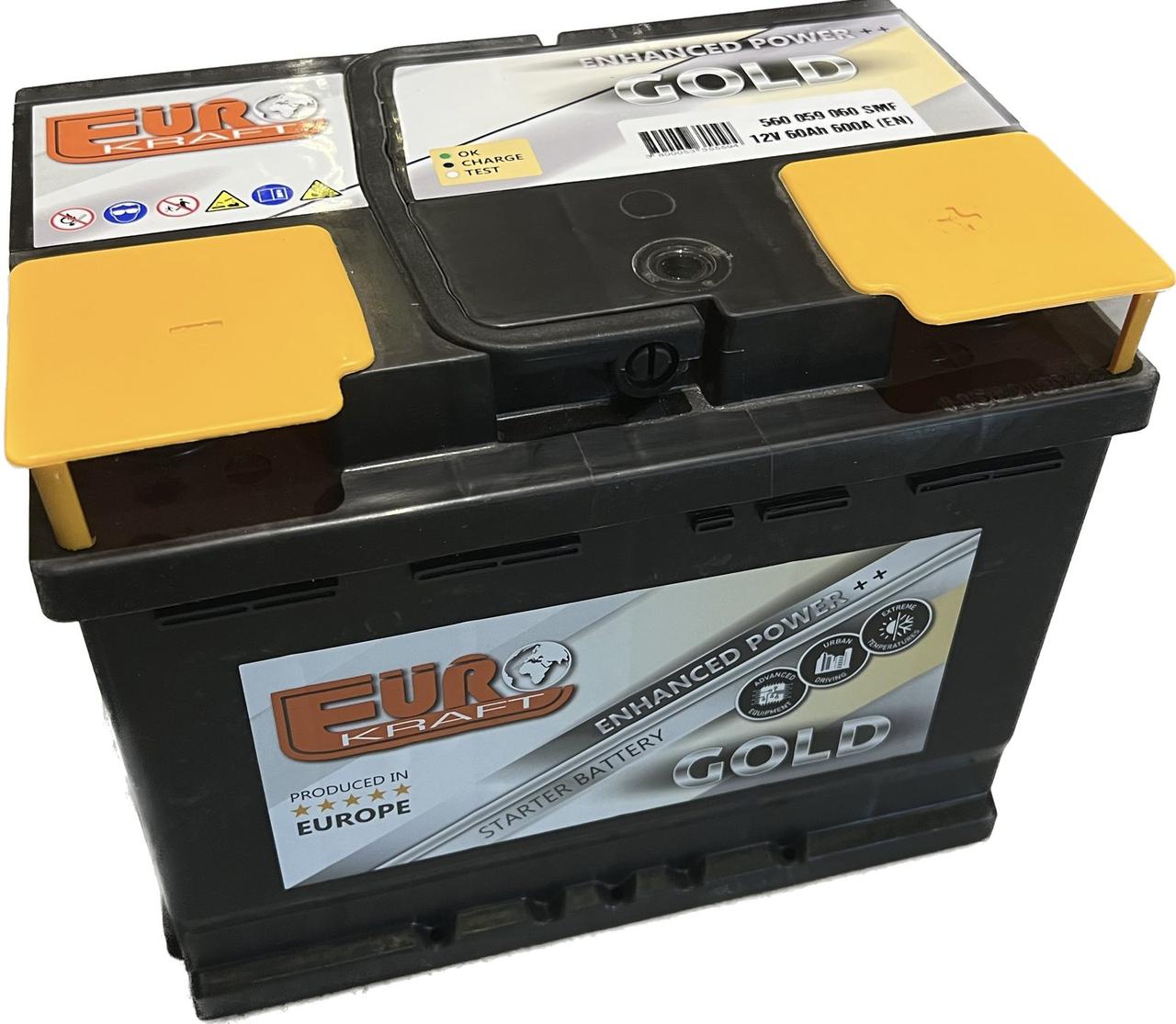 Автомобільний акумулятор 60Aг EUROKRAFT GOLD (-/+ ) низький (Виробництво Monbat) EN600 242x175x175