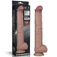 Фалоімітатор гігант Dual Layered Bendable Silicone Cock XXL(Flesh) 14.5, Коричневий