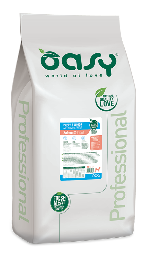 Сухий корм для цуценят середніх та великих порід Oasy One Animal Protein Puppy Medium and Large, лосось 18 кг