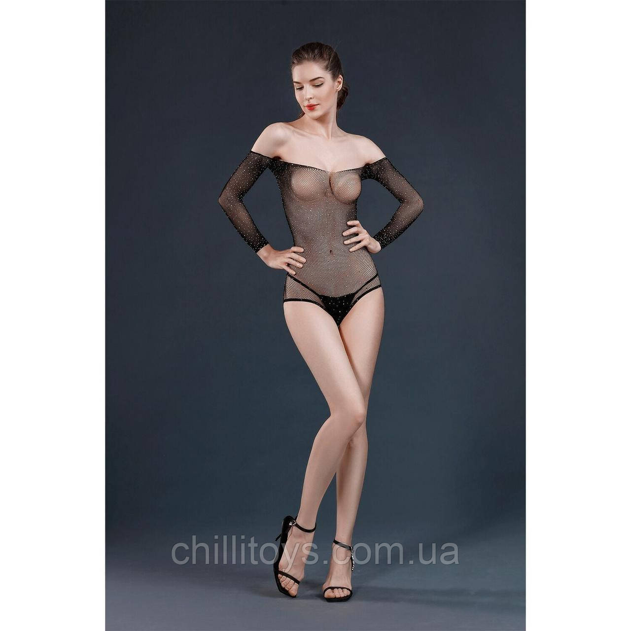 Сітчасте боді зі стразами Moonlight Model 09 XS-L Black (м'ята упаковка!!!)
