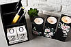 Набір дерев'яних виробів "Квіткова ніжність": органайзер-вічний календар та набір підсвічників (чорний колір), фото 3