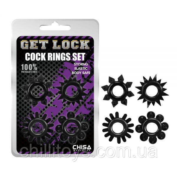 Набір чорних ерекційних кілець різної форми Cock Rings Set, Черный