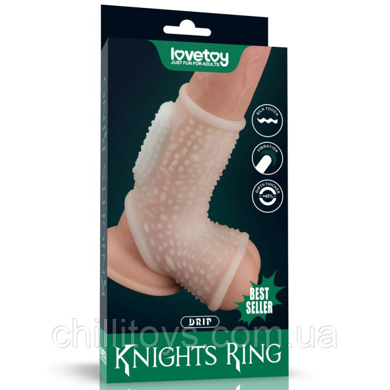 Насадка на пеніс Vibrating Drip Knights Ring with Scrotum Sleeve, Білий
