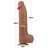 Фалоімітатор King Sized Sliding Skin Dual Layer Dong Brown 14.0, Коричневий, фото 3