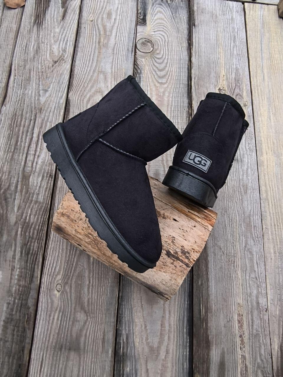 ЧЕРНЫЕ Угги  UGG короткие эко замша женские BLACK унисекс мужские полусапожки ботиночки ЗИМА