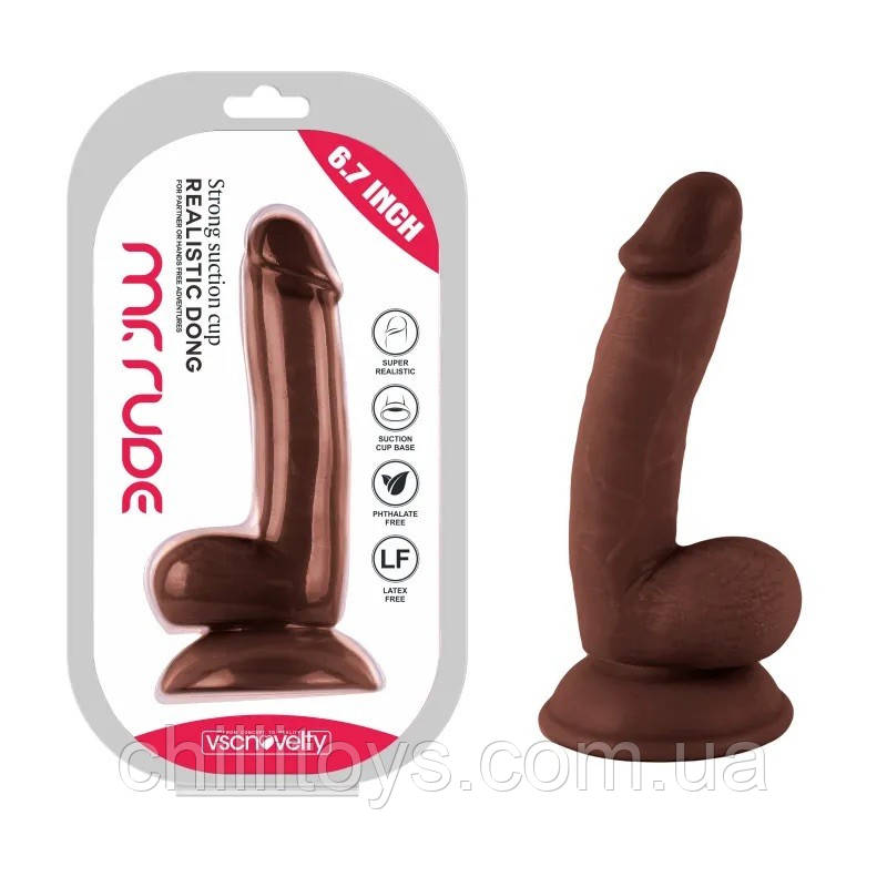 Фаллоимитатор на присоске Realistic Dong Brown Mr. Rude 6.7, Коричневий
