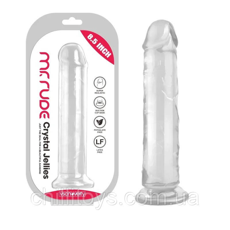 Фаллоимитатор на присоске Crystal Jellies Realistic Dildo Clear Mr. Rude 8.5, Прозрачный