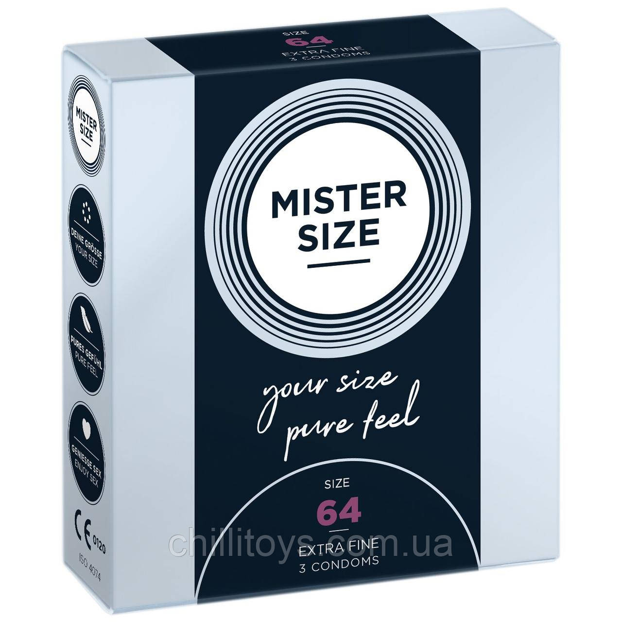 Презервативи Mister Size - pure feel - 64 (3 condoms), товщина 0,05 мм, фото 1