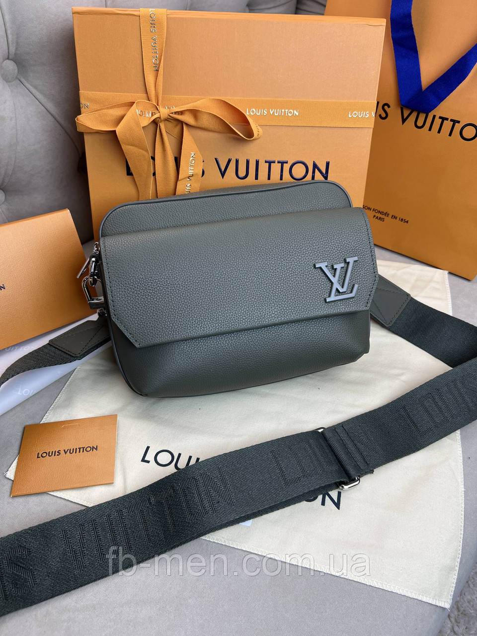 Сумка Louis Vuitton Fastline Gray чоловічий месенджер через плече сіра якість преміум