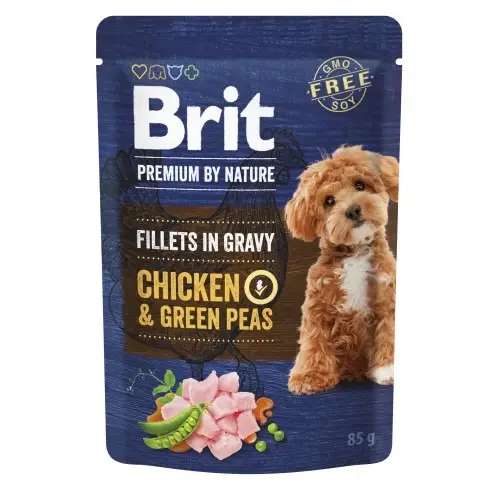Вологий корм Brit Premium By Nature з філе курки та горошком у соусі для собак малих порід 85 г