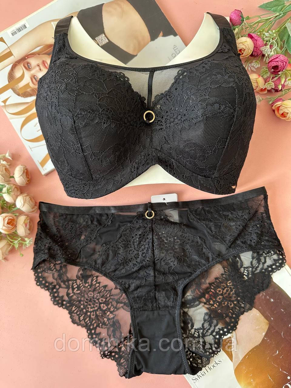 85/90/95/100D Мереживна жіноча спідня білизна комплект D четвертий розмір грудей чорний