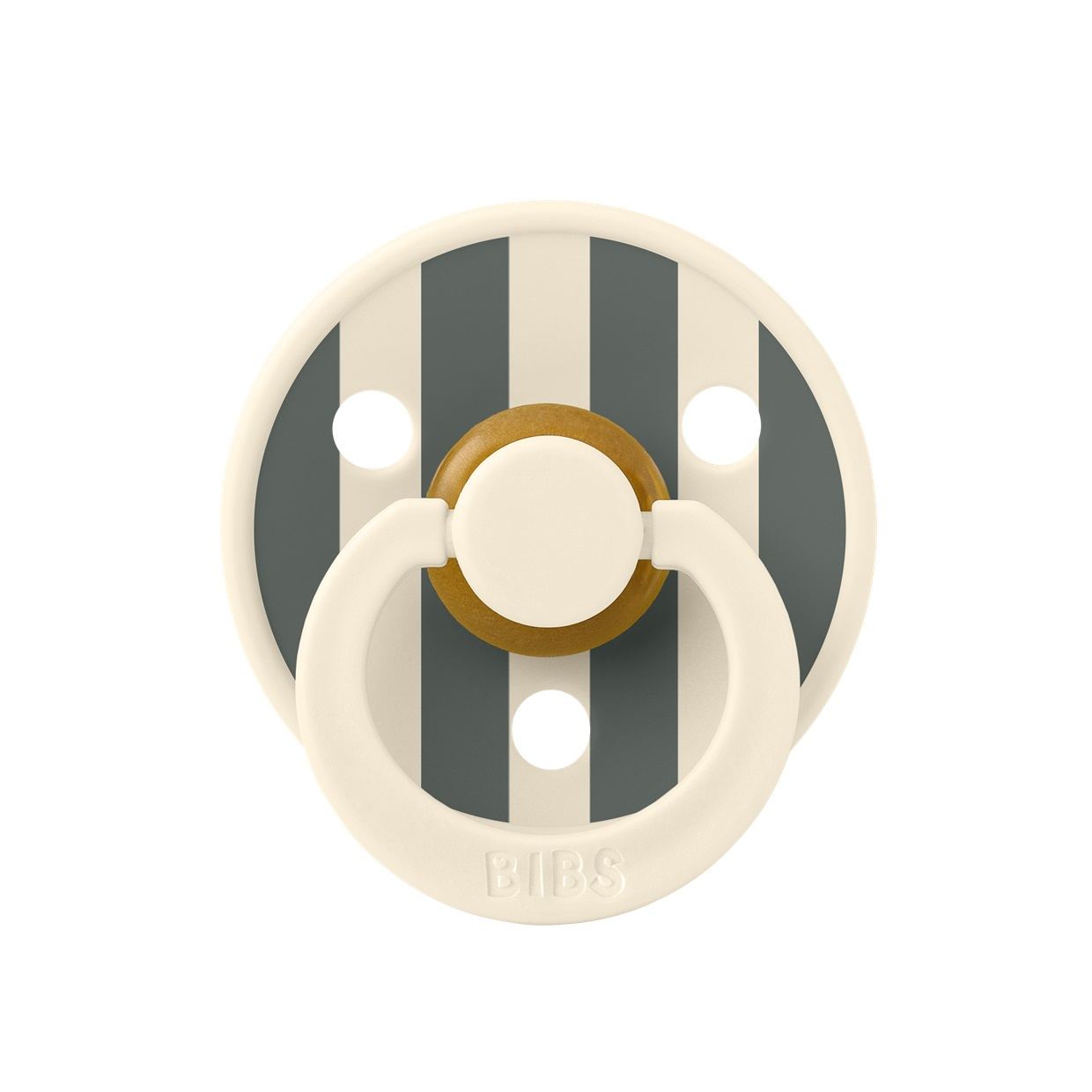 Пустушка BIBS Studio Colour Latex Round (кругла) 0-6 міс Block – Ivory / Pine, фото 1