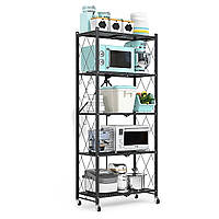 Етажерка на колесах Modern Home "Loft" 5 ярусів 73 х 33 х 160 см (R97634-5/R100106-BL) Чорна