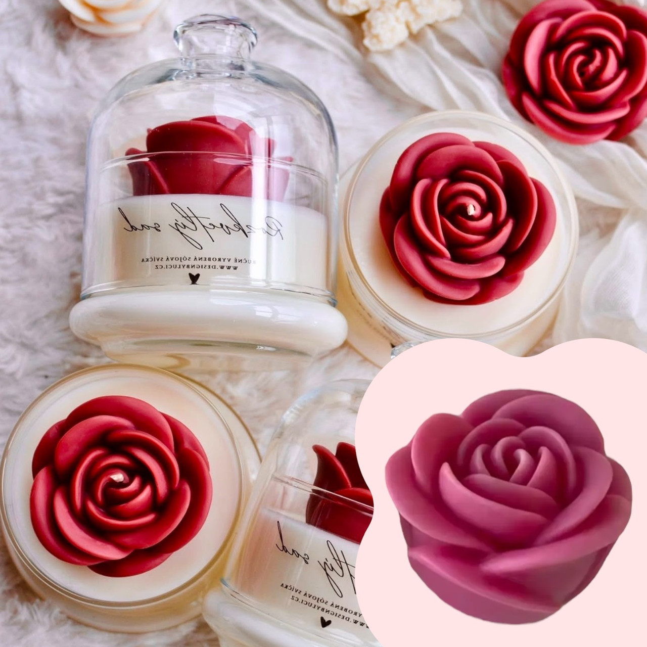 Молд для свічки "Чайна троянда", S, менший. Підходить для букетів свічок. Еластичний топ силікон.