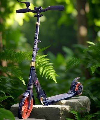 Великий дитячий самокат кікборд Factor Чорний urban scooter для активного відпочинку 2 амортизатора Ручне гальмо