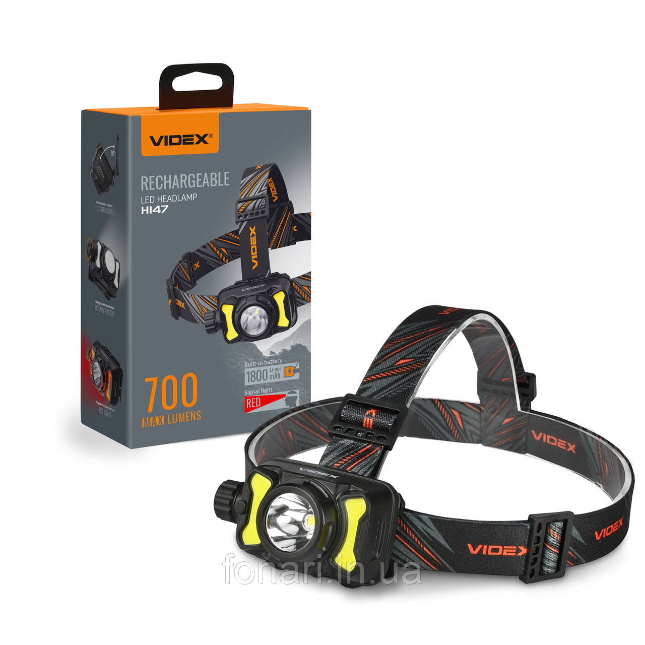 Налобний ліхтар Videx VLF-H147 Cree XP-G3 + COB, Li-pol 1800mAh, USB-C, 700 люмен