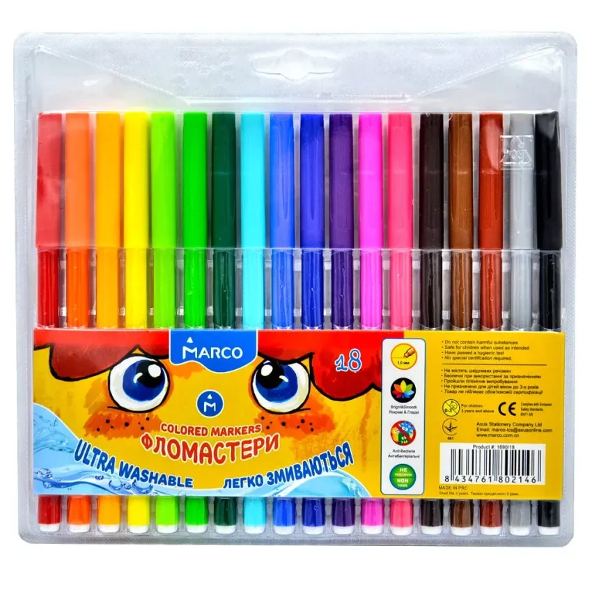 Фломастери Marco Super Washable 18 кольорів 1690-18