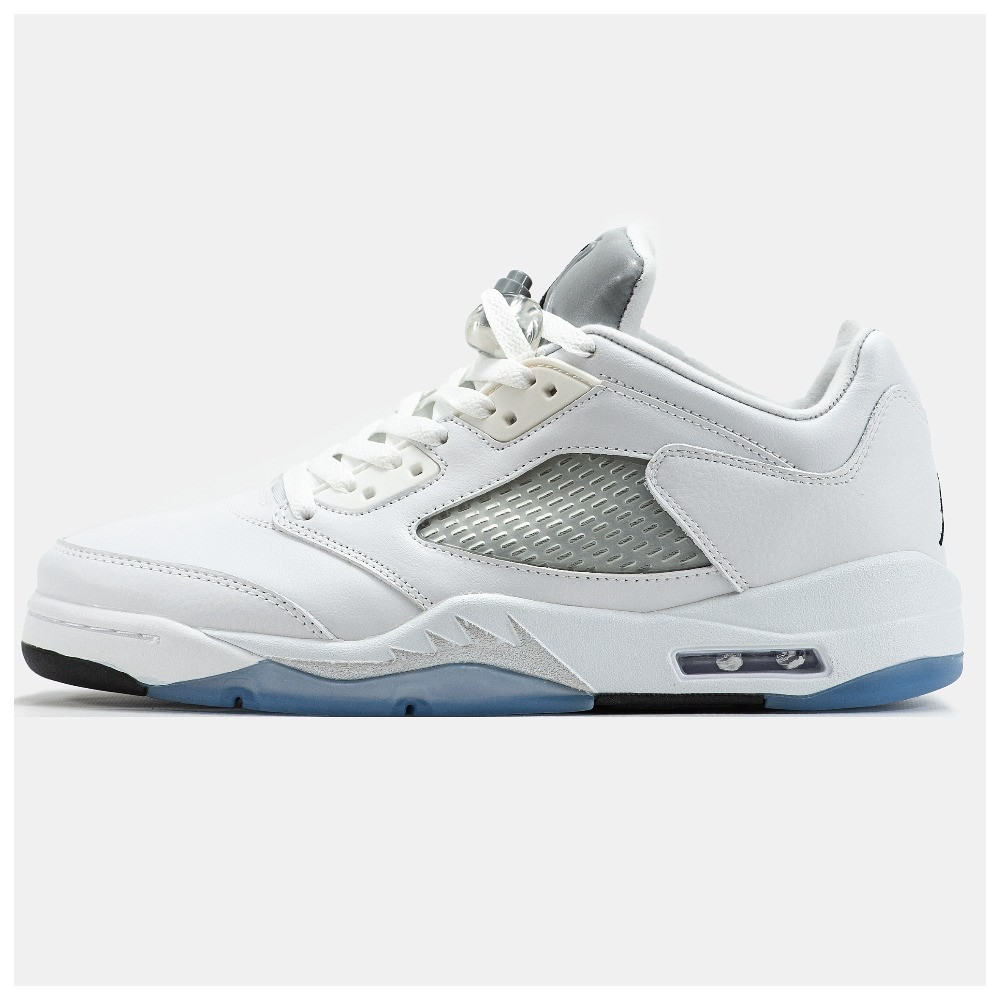 Чоловічі кросівки Nike Air Jordan 5 Retro Low Metallic White, білі шкіряні кросівки найк аір джордан V