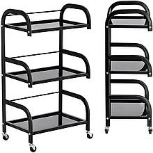 Стелаж-етажерка з полицями скло на колесах чорна