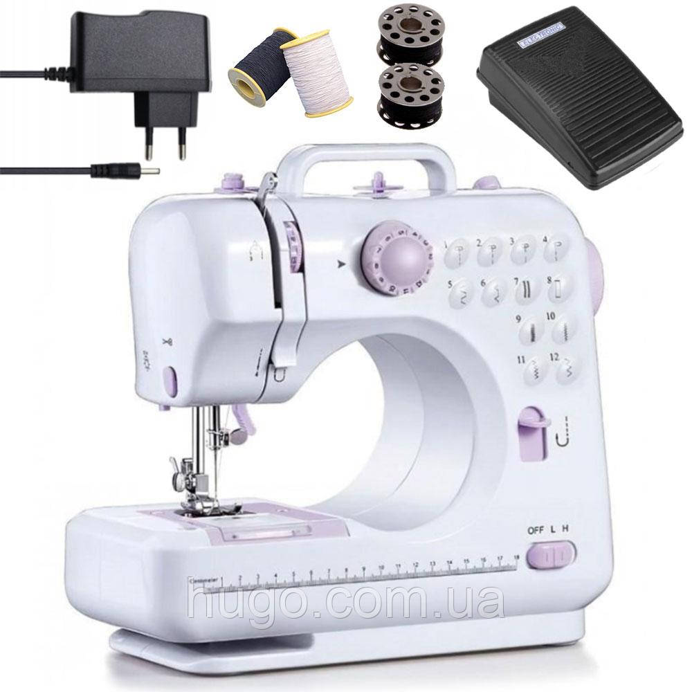 Швейна машинка 12в1 з оверлоком та педаллю FHSM-505 / Портативна машинка швейна / Міні-швейна машинка, фото 1