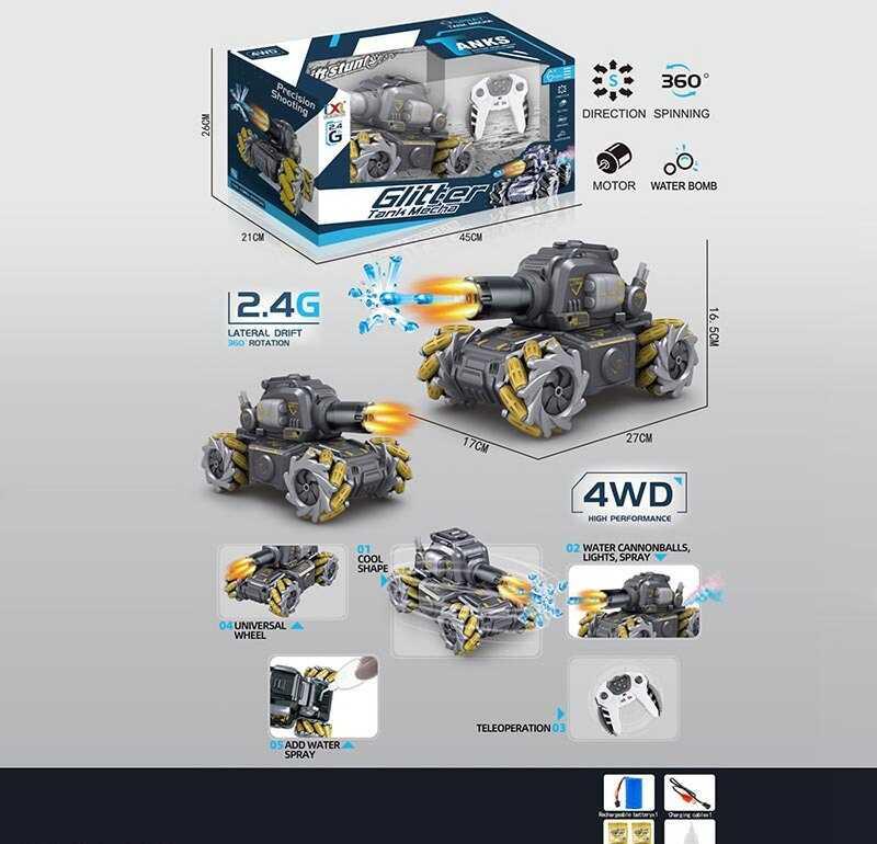 Танк на радіокеруванні CXL 800-102 A3 (12/2) акум. 7.4V, пульт 2.4G, USB-кабель, підсвічування, парогенерація,