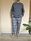 Піжама чоловіча ТРИКОТАЖНА ШТАНИ ЛОНГСЛІВ ТУРЦІЯ СІРА КЛІТИНКА PJ6300-8, фото 5