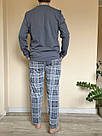 Піжама чоловіча ТРИКОТАЖНА ШТАНИ ЛОНГСЛІВ ТУРЦІЯ СІРА КЛІТИНКА PJ6300-8, фото 3