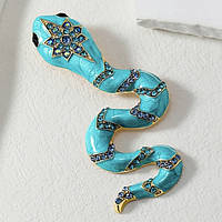 Брошка металева на золотистій основі змія з кристалами покрита кольоровою емаллю розмір виробу 95х45 мм