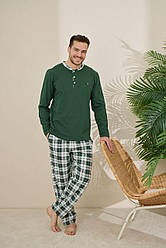 Піжама чоловіча ТРИКОТАЖНА ШТАНИ ЛОНГСЛІВ ТУРЦІЯ ЗЕЛЕНА КЛІТИНКА PJ6300-1